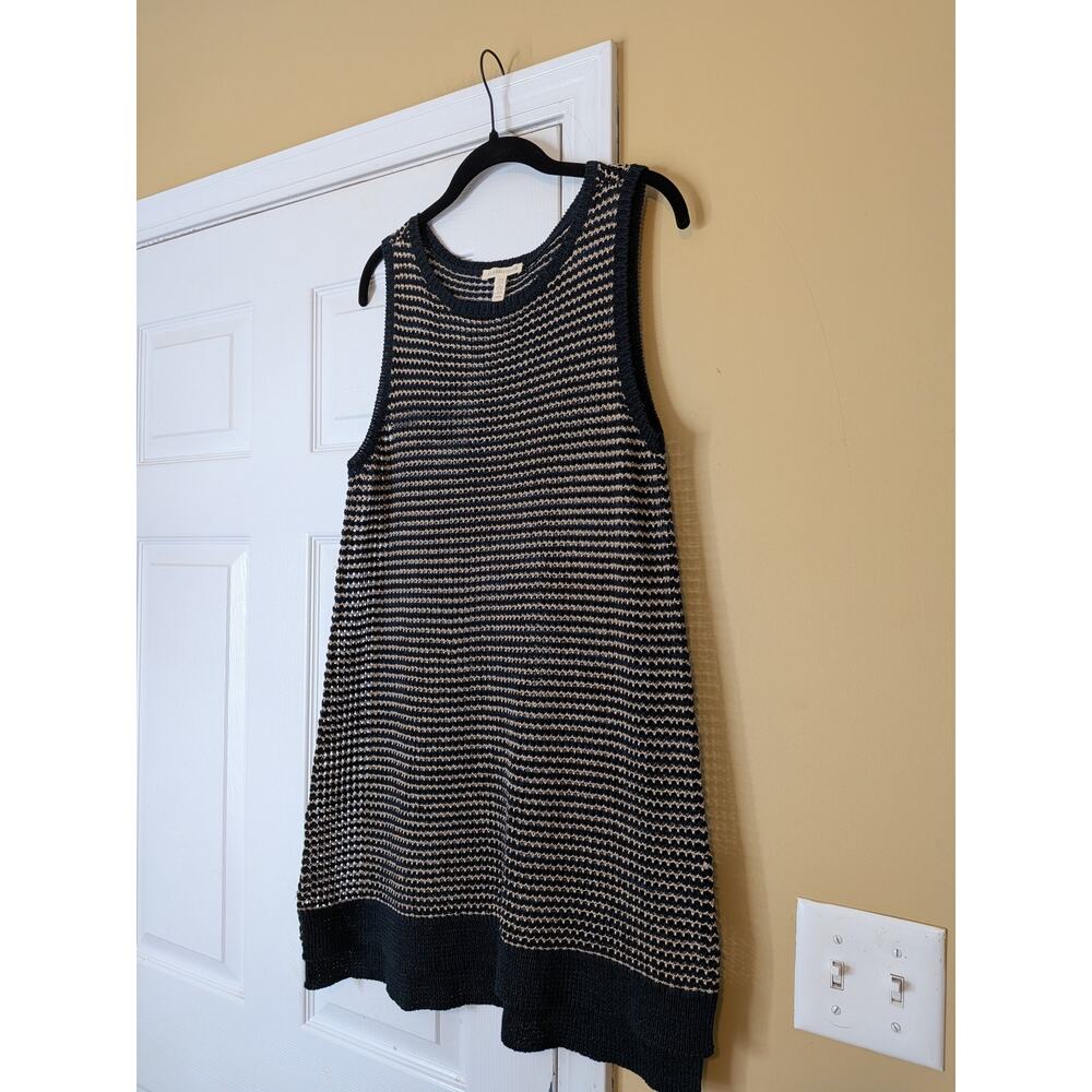 Eileen Fisher Organic Cotton Linen Open-Knit Striped Shift Dress Size Medium - Picture 2 of 7